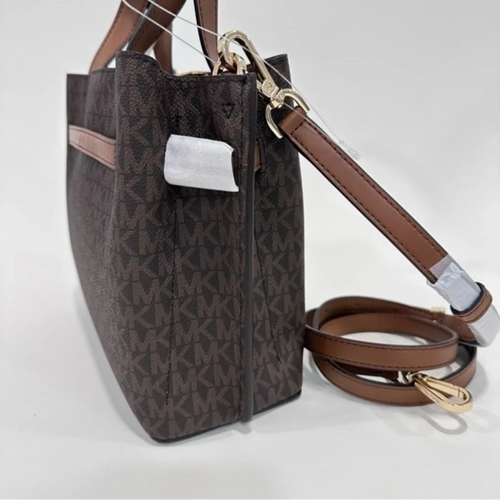 Michael Kors Emilia Small Logo Printed Canvas Satchel Bag in Brown